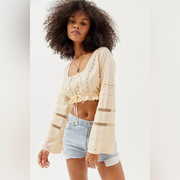 Urban Outfitters UO Kimchi Blue Scarlet Eyelet Cropped Blouse Size XL - Picture 1 of 11